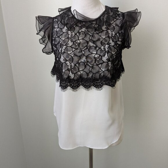 Prabal Gurung for Target Black and White Lace Blouse, XS - Picture 1 of 4